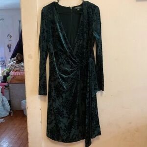 Ralph Lauren Emerald Green Burnout Velvet Wrap Dress - Long Sleeve